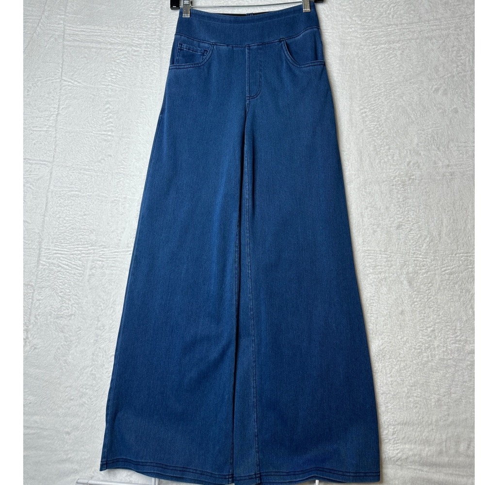 Halara Women XS Petite Blue Wide Leg High Waisted Pull On Denim Look Pants 0539